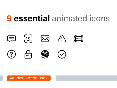 9 essential Lottie animated icons ae aftereffects animated animation complete completed faceid icon icons json lottie lottiefiles message mobile scan scanid svg system touchid warning