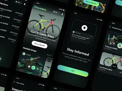 NFT Hunt Screens app blockchain crypto dark defi ethereum exchange futuristic mobile nft product design visual design