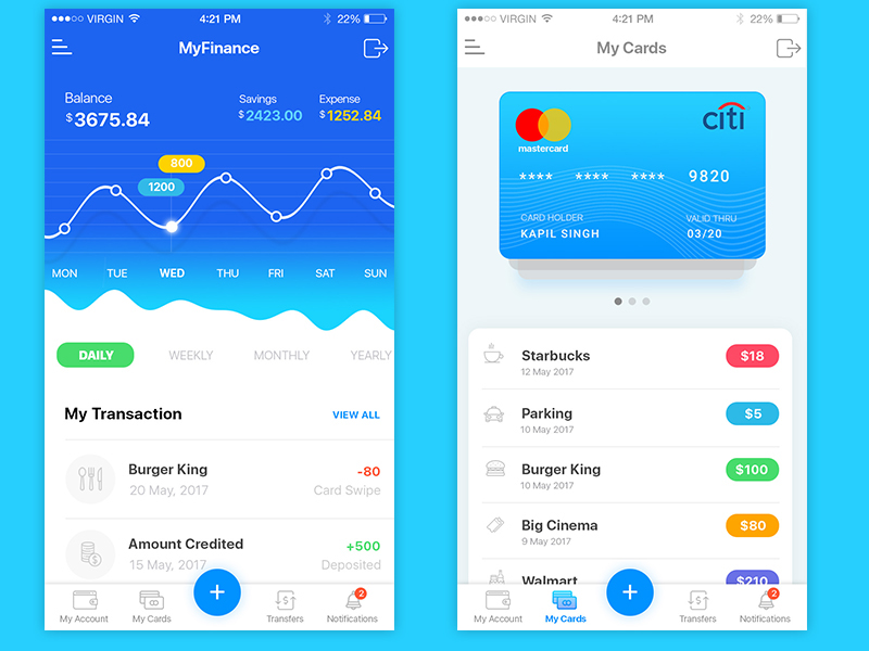 Finance Management screens by Kapil Singh on Dribbble