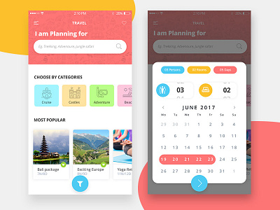 Travel App Home screen and Filter Screen in Working