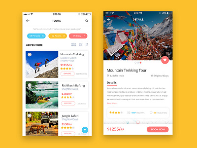 Travel app Listing and detail page travel app travel ui travel ux