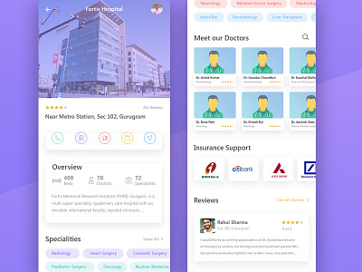 Healthcare App Hospital Profile page health care icon design ux design visual design