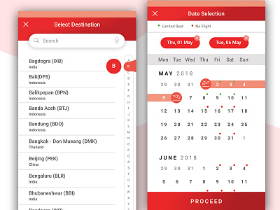 Flight booking App - Destination and Date selection