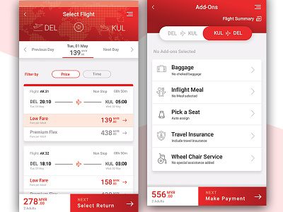 Flight booking App - Flight list and Preferences screens app design flight booking app app icon design mobile app ux design visual design