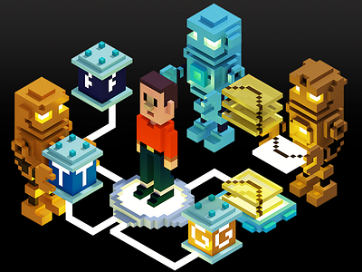 Voxel Art the man and the internet art isometric voxel