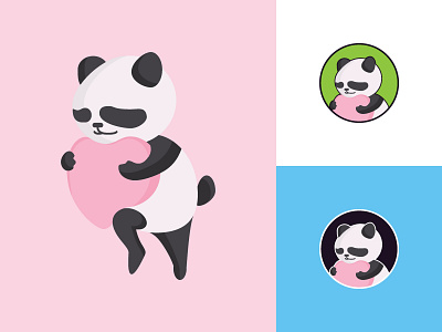 Panda cute cartoon with love branding design graphic design illustration logo vector