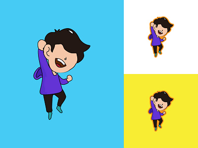 boys cartoon jump with smile branding design graphic design illustration logo vector