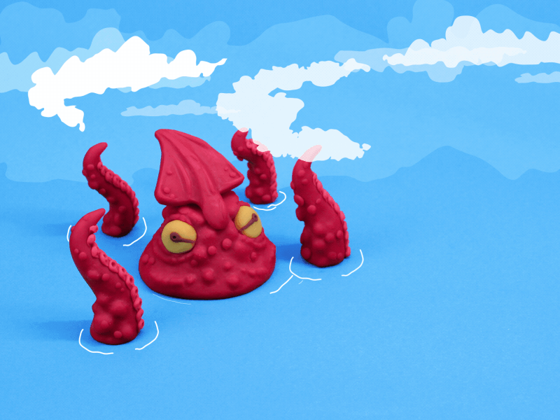 Fan Art. Claymation of a Red Squid. angry animaiton animal character clay claymation commercial design element fun art game gif loop model red sea squid stopmotion studio world