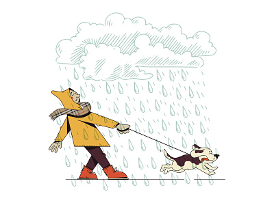 Yellow raincoat character design dog rain raincoat walk