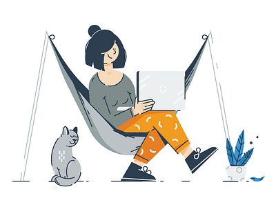 Working time character design freelancer girl illustration vector work