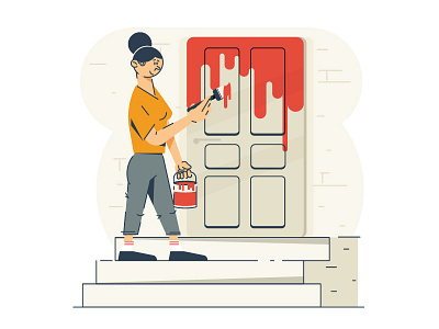 Door painting character design girl illustration