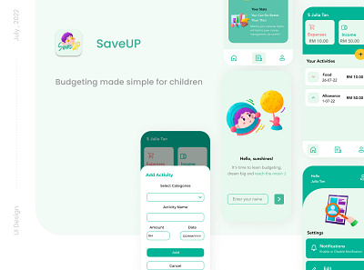 SaveUP - Budgeting Application for Children app design budgeting app finance app mobile application ui