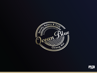 Logo design for Ocean Blue Bakery in Chiang Mai blue gold ident identity logo logo design ocean sun