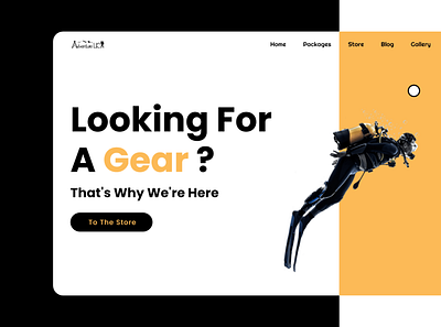Travelling Gear Renting Website Landing Page adobe branding bubble buttons custom diving font graphic illustration landingpage link ps typography ui unique ux web webdesign xd yellow