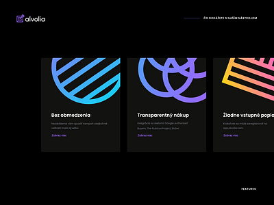 Alvolia — Feature Cards alvolia animation app brand branding design flat gradient icon illustration logo minimal startup typography ui ux vector web website websites