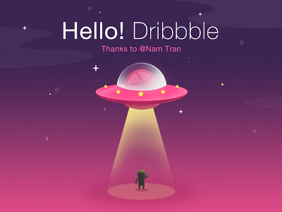 Hello! Dribbble dribbble first shot hello illustration invite photoshop thanks ufo
