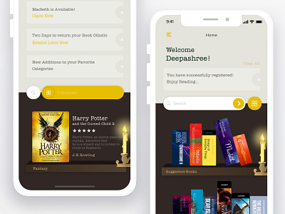 Book It books bookshelf categories mobile app notification search skeuomorphism uidesign