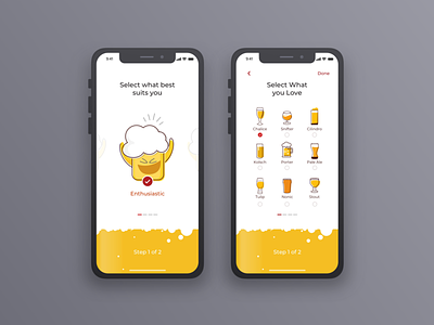Beer alcohol artistic beer beer type bubble drink enthusiast froth icon illustration iphone 10 look feel mobile app personality realistic step theme ui white yellow