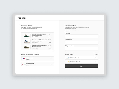 Spokat — Checkout page address articles cart check out checkout e commerce order pay payment processing shoes shop shopping website