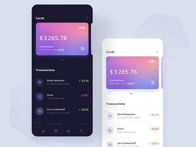 Dark and light theme for banking app by Viktoria on Dribbble