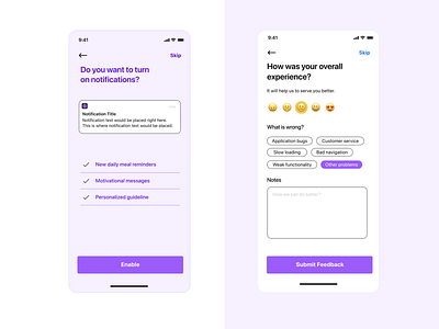 Notification settings & Review app design emoji flow form iphone notification onboarding rating review settings ui user user flow ux