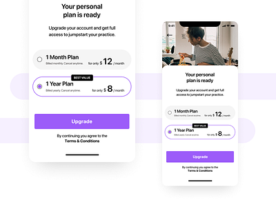 Personal Plan Upgrade into Checkout app checkout design diet food form health iphone mobile payment personal sales sell site ui user payment ux web