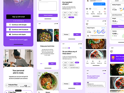 Meal Planner App Figma UI Kit app design diet figma figma community food freebie iphone kit meal planner ui ui kit ux