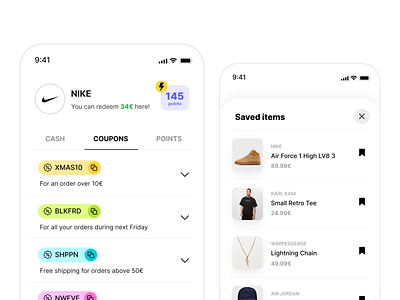 Product Points app brand coupon design ecommerce ios iphone items points redeem save site ui ux