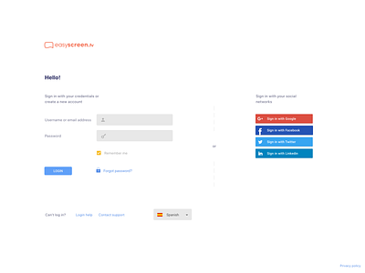 Login Screen Dashboard - Easyscreen dashboard design dribbble login logo media password social typography ui username ux web