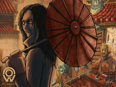 Downtown Oniopolis Market fantasy japanese style magic market marketplace ogre oni oriental umbrella