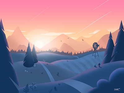 Flat Design Illustration « A Quiet Day in the Mountains »