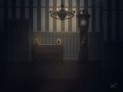 A Creepy Night at the Old Mansion - Illustration cartoon concept art drawing environment illustration landscape vector