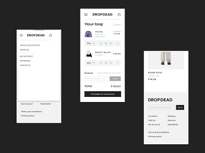 DROP DEAD || E-commerce Redesign || Mobile Tech screens