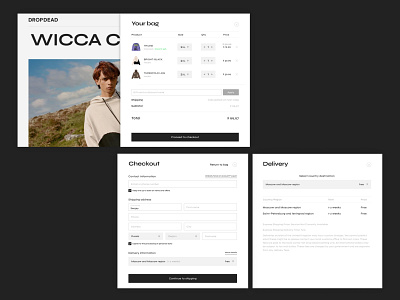 DROP DEAD || E-commerce Redesign || Tech screens bag branding cart chechout delivery design e commerce e shop flat illustration log in logo technical ui ux web