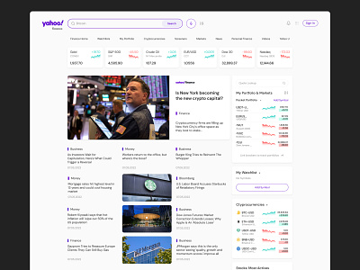 YAHOO! || Website Redesign || Finance page branding crypto currency design finance flat minimalism news search ui ux web yahoo