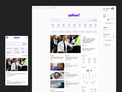 YAHOO! || Website Redesign || Main page branding design engine finane flat main search sport ui ux web widgets