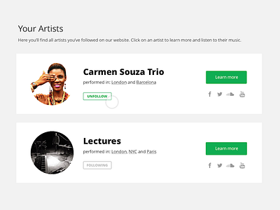 Follow Feature artist dashboard follow hover music ui web webdesign