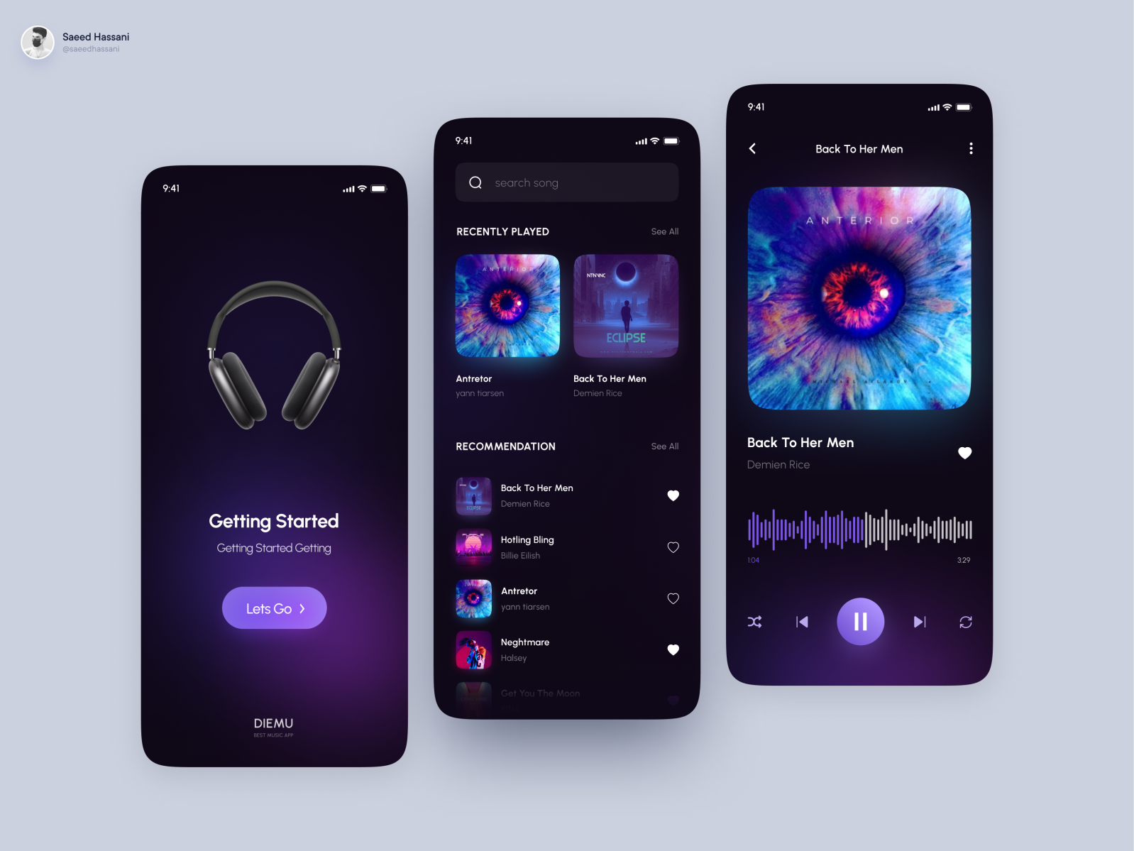 DIEMU Music Player App by saeed on Dribbble