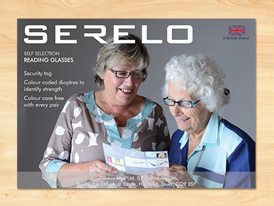 Serelo Reading Glasses - Leaflet Design a5 design grey leaflet print reading glasses serelo