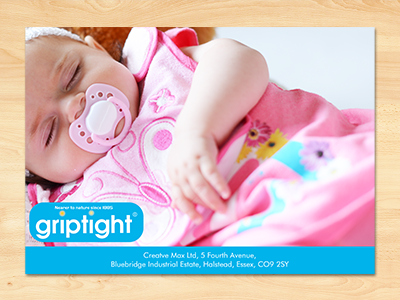 Griptight - Leaflet Design a5 baby accessories design leaflet minimalistic print serelo