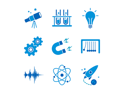 Science Icons biology blue chemistry energy matter motion physics science