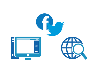 Icon Designs for 'How To Target Customers Online' adverts banners blue marketing online seo social media web