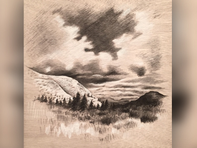 Mountain Sketch 1 charcoal drawing mountains sketch wood