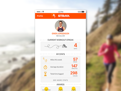 Profile Page | 006 006 daily100 dailyui fitness ios profile page stats strava ui uidesign ux uxdesign