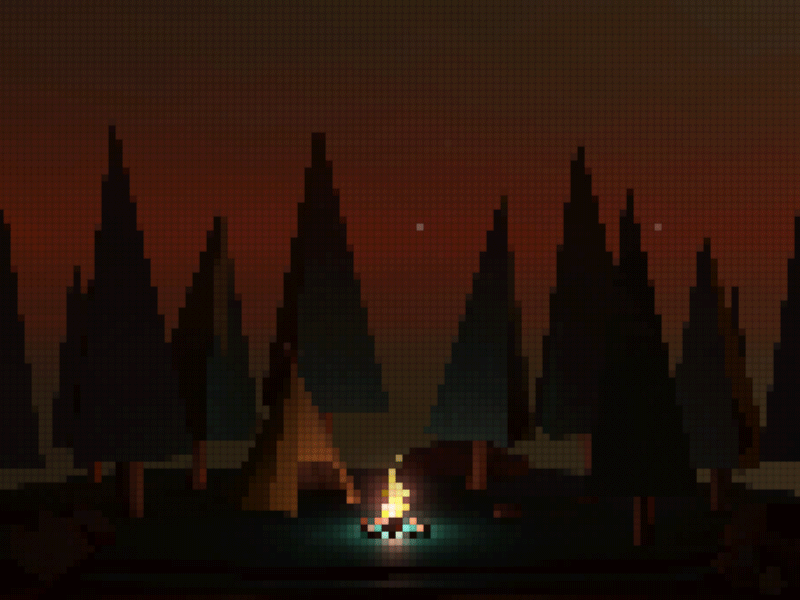 Pull Up A Log 3d animation camping cinema 4d fire forest outdoors photoshop pixel art trees