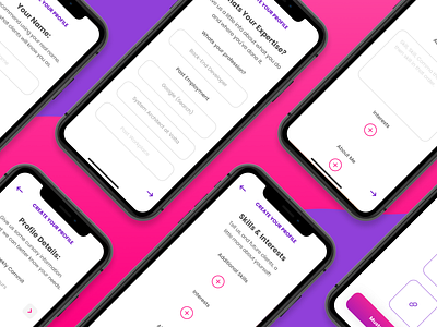 Muster - Profile Creation app branding entrepreneurs hiring mobile pink purple ui ux vector