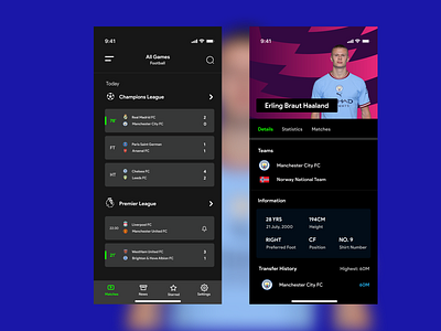 LiveScore App UI app design football league premier ui ux