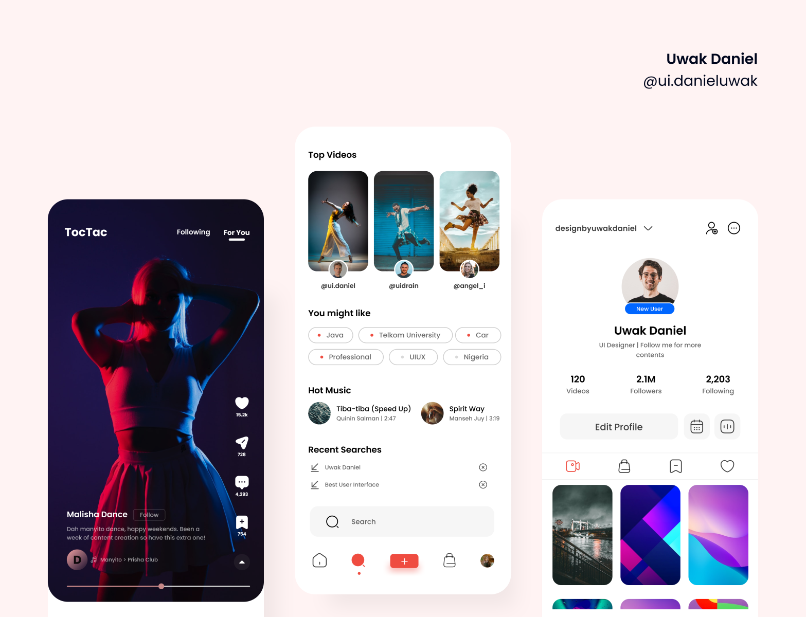 Toc Tac Video Sharing - App UI by Uwak Daniel on Dribbble