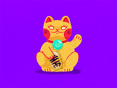 Maneki Neko animation cat design hello illustration lucky maneki neki melt melting purple yellow