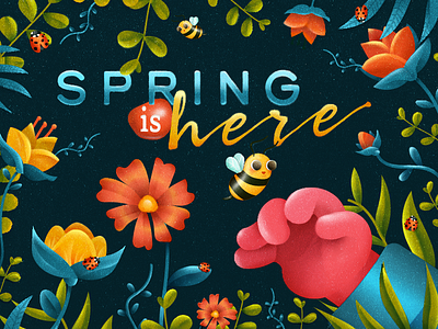 Spring is here bee colorful design flowers happy illustration photoshop plants spring